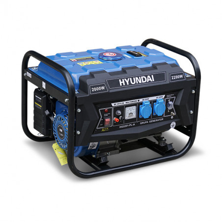 Generator prądotwórczy benzynowy Hyundai stacjonarny 2200W z systemem AVR - widok z półprofilu. Generator prądotwórczy benzynowy Hyundai stacjonarny 2200W z systemem AVR - widok z półprofilu.